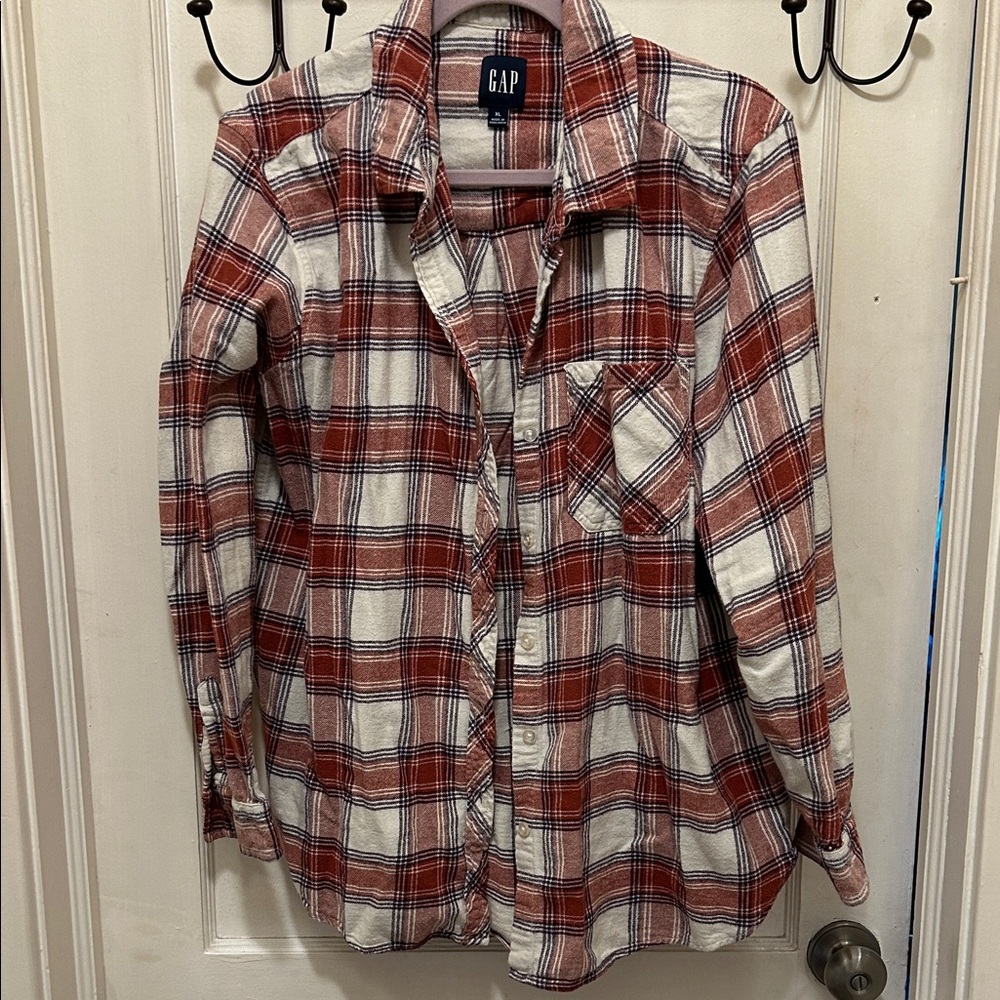 GAP Rust Red and White Plaid Button-Down Shirt